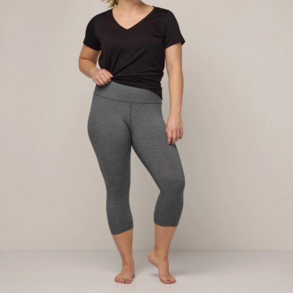 Wool& Summit Crop Leggings | Merino Wool Base Layer | Size L Gray Heather 7/8" - Picture 4 of 7